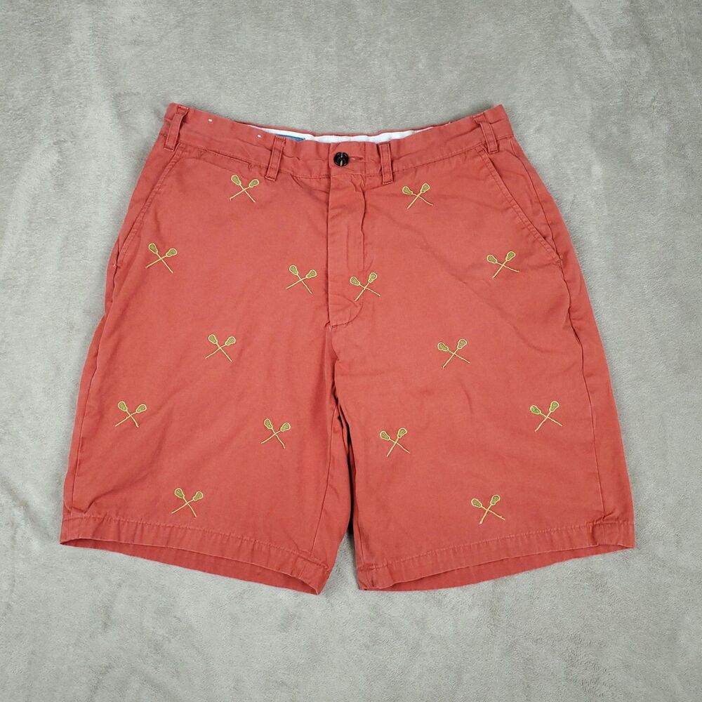 Castaway Nantucket Island Shorts Mens 32 Red Embroidered Lacrosse Chino Preppy